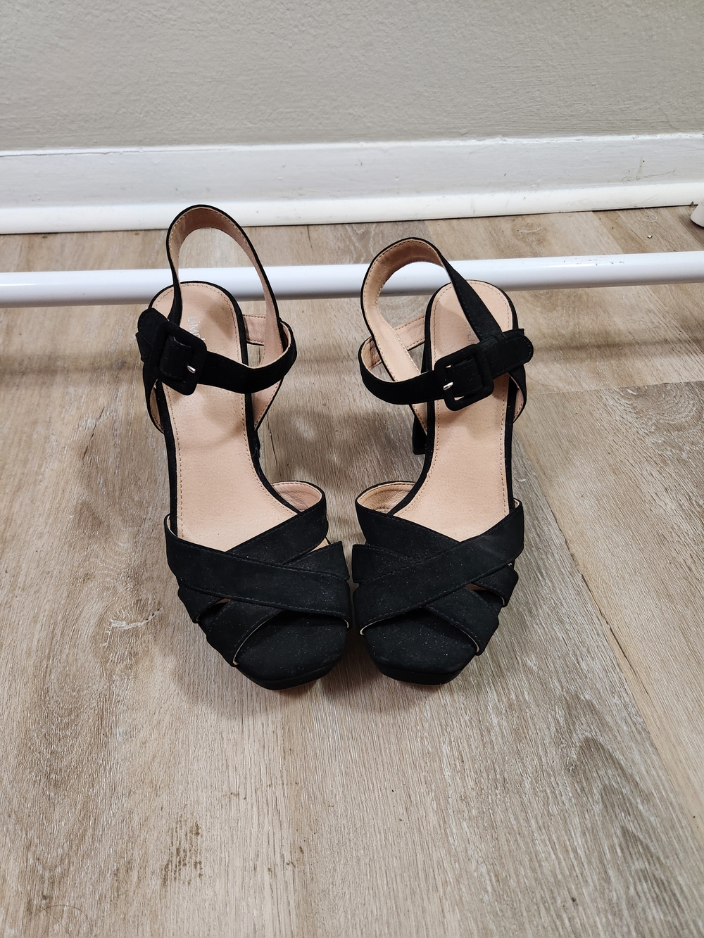 Black Suede Strappy Platform Heels